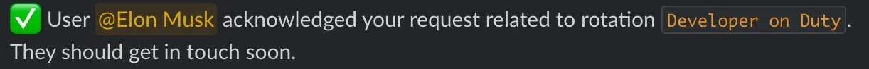 The confirmation the requester sees after an acknowledgment