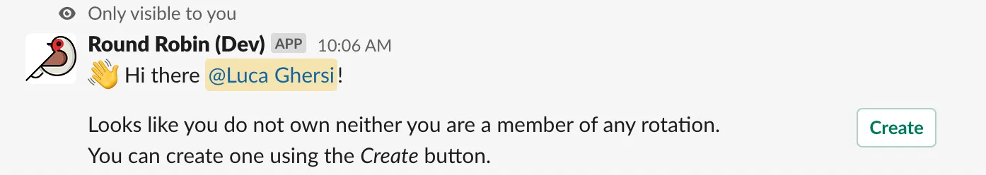 The bot response to /rr, with a Create button