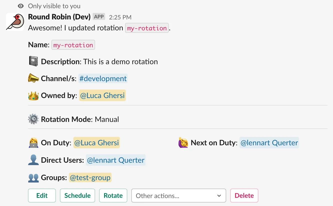 Rotation summary shown after saving an edit