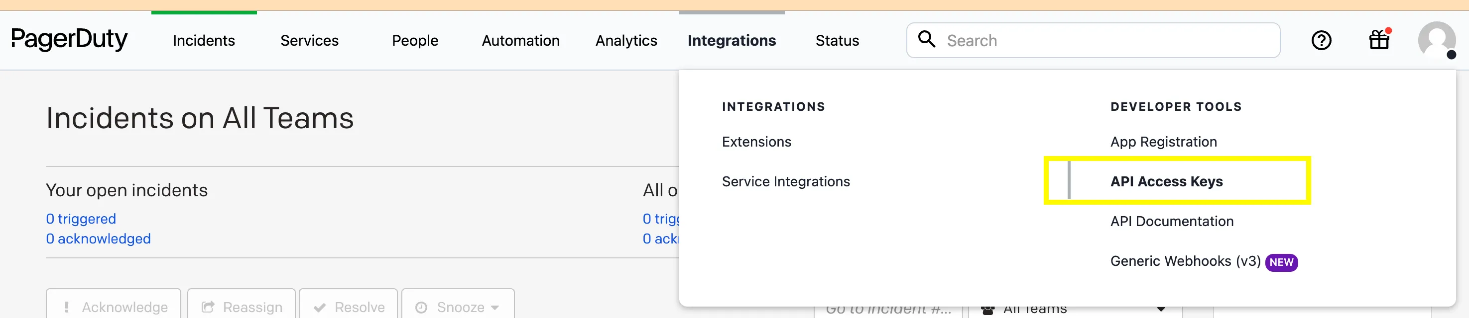 PagerDuty API key creation