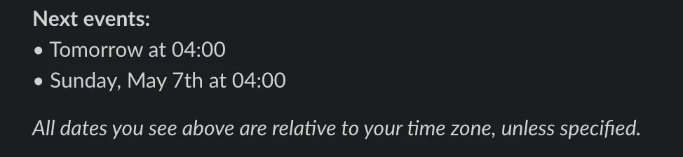 The describe output showing rotation times in the local time zone