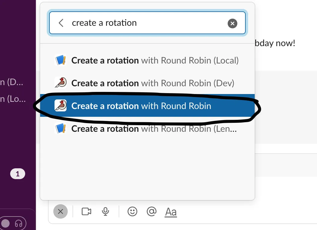 The Create a rotation Slack shortcut