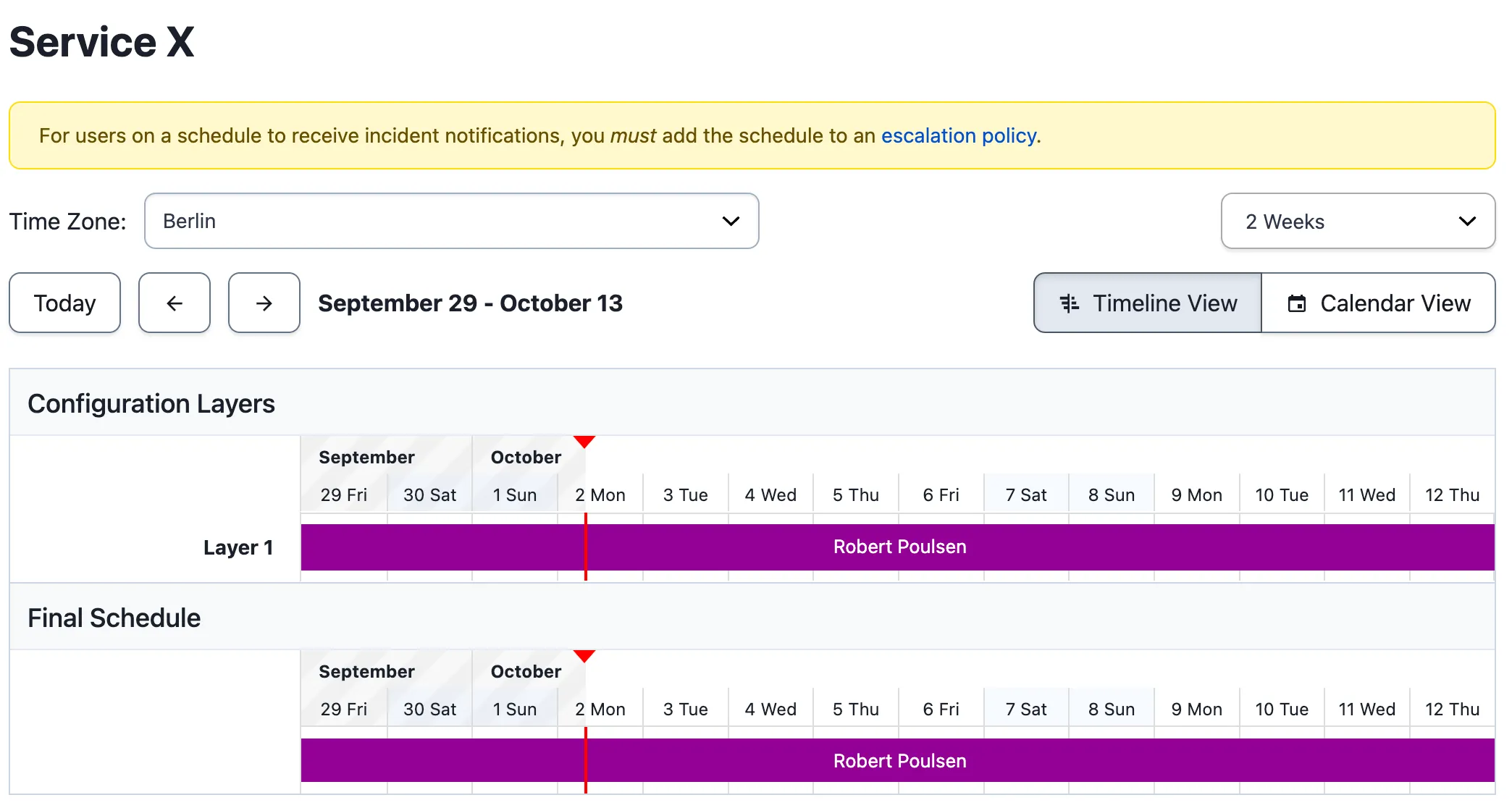 A PagerDuty schedule named Service X